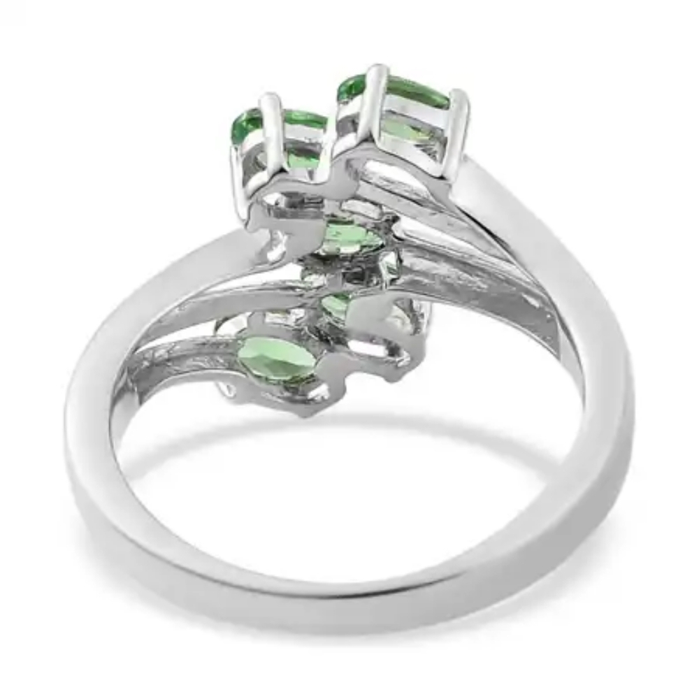 NWT Natural Tsavorite Garnet Bypass Ring in Platinum Over Sterling Silver - Picture 8 of 9